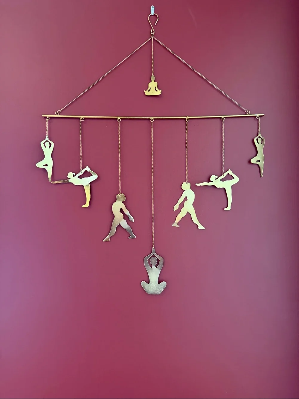 Metal Yoga Pose Hanging Mobile Wall Art in Gold